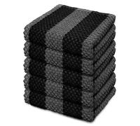 LIXURIATE Stripe Designed Tea Towels for Kitchen - 100% Cotton | Super Absorbent & Quick Drying Hotel Quality Kitchen Towels Set | 60 x 40 cm - Machine Washable for Everyday Use (5 Pack, Grey & Black)