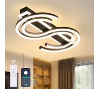 Liyabber LED Ceiling Light Dimmable Living Room Ceiling Lamp Black Bedroom Light Remote Control and APP Control, Modern 2 "S Ring Ceiling Lighting with Night Light and Memory Function, L50cm/50W