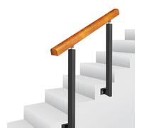 Liyadolaam Outdoor Stair Railing, Wooden Transitional Hand Rail Fit 1 or 3 Steps Adjustable External Front Porch Railing Kit Black Wrought Iron Handrail Picket#2(Height 85cm,80cm/32inch)