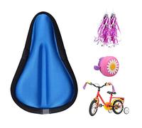 Liyamobu 4pcs Children's Bike Accessories-1 pc Bicycle Bell with 2 pcs Kids Bike Streamers,and 1pc 9"x6" Breathable & Extra Soft Memory Foam Children Bicycle Saddle Pad with Water&Dust Resistant Cover