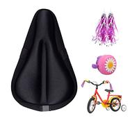 Liyamobu 4pcs Children's Bike Accessories-1 pc Bicycle Bell with 2 pcs Kids Bike Streamers,and 1pc 9"x6" Breathable & Extra Soft Memory Foam Children Bicycle Saddle Pad with Water&Dust Resistant Cover