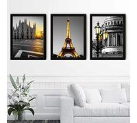 LIYAOLI Paris Decor 3-Piece 12x16 Inch Black and White Wall Art Set (Eiffel Tower, Bedroom, Living Room, Bathroom)
