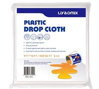 Liyaomix 1 Pack 2 Mil Plastic Drop Cloth for Painting 9ft x 12ft, Heavy Duty Plastic Painters Drop Sheet, Waterproof Plastic Painting Tarp for Floor Covering