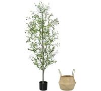 Liyarya Faux Olive Tree 6FT Silk Plant Artificial Indoor, 6 FT Fake Potted Olive with Wicker Basket Planter, Tall Artificial Olive Trees with Natural Wood Trunk & Fruits for Home Office, 6 Feet (72")
