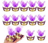 LIYDE 12PCS Mini Masks for Mardi Gras Decoration Masquerade Party Decoration Mini Decorative Masks for Table Decor / Cupcake Decor / Home Decor (Purple)