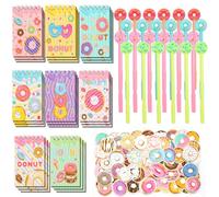 LiYiQ 148 Pcs Donut Party Favors Bulk Donut Mini Spiral Notepads Donut Pens Stickers Set for Donut Birthday Party Classroom School Reward Gift Prizes Goodie Bags Stuffers