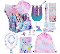 LiYiQ Mermaid Gifts for Girls Aged 6-12 Journal Kit for Kids Little Mermaid Toys Gift Basket with Scrapbook Diary Supplies Set Backpack Tumbler Jewelry Makeup Keychain Teen Girl Gifts Trendy Stuff