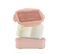 LIYJTK 1400ML Plastic Lunch Box with Fork Spoon 3 Compartment Single Layer Leakproof Reusable Crisper Portable Sealed Box - Green/Pink/Blue - Home School Office Lunch Container