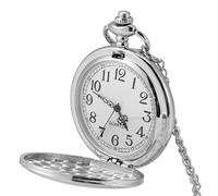 LIYJTK 2 Colors Vintage Glossy Pocket Watch Classical Quartz Analog Smooth Pocket Watch Pendant Two Tone Finish Brass Quartz Pendant with Silver Coloured Glossy Fine Chain (Silver Glossy Thin Chain)