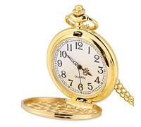 LIYJTK 2 Colors Vintage Glossy Pocket Watch Classical Quartz Analog Smooth Pocket Watch Pendant Two Tone Finish Brass Quartz Pendant with Silver Coloured Glossy Fine Chain (Gold Glossy Thin Chain)