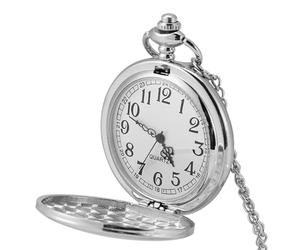 LIYJTK 2 Colors Vintage Glossy Pocket Watch Classical Quartz Analog Smooth Pocket Watch Pendant Two Tone Finish Brass Quartz Pendant with Silver Coloured Glossy Fine Chain (Silver Glossy Thin Chain)