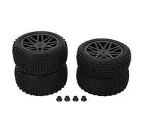 LIYJTK 4 Pcs 1/10 RC Off Road Tires 2 Front 2 Rear Round Stud Type Skin V Hole Hub High Grip RC Car Wheels (Black)