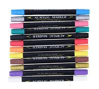 LIYJTK ACRYLIC PAINT PENS DOUBLE ENDED STRONG COVERING 12 COLOR PAINT MARKERS FOR ARTISTS STUDENTS OFFICE USE