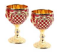 LIYJTK Vintage Wine Glass, Wine Goblets Glasses Set with Embossed Pattern Vintage Glassware Glass Zinc Alloy Decorative Retro Stemmed for Home Bar Party 2pcs Wedding Juice Beverage (Gold Red)