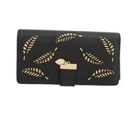 LIYJTK Women Long Wallet Large Capacity Hollow Leaf Pattern Lady Purse Cash Cards Coins Black for Everyday USE