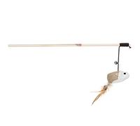 LIYJTK Wooden Cat Funny Stick Pet Teaser Toy with Bell Feather Linen Mouse Interactive for Cats