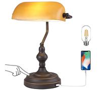 Liylan Bank Desk Lamp Touch Control, Vintage Bankers Lamps with USB Port, 3 Way Dimmable Desk Lamp, Farmhouse Library Desk Lamp Oil Rubbed Bronze for Office, Study Room