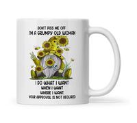 LiYoHoEU Don't Piss Me Off I'm A Grumpy Old Woman Gnome White Mug 1 (White, 11oz)