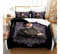 Liyoky Wednesday 3D Printed Duvet Cover Set Bedding Set,Soft Microfiber Pillowcases,Hidden Zipper Quilt Cover Easy Care Comforter Cover for Kids Boys Girls Teens Double（200x200cm）
