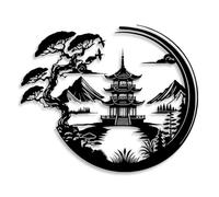LIYOUYA Bonsai Tree Torii Gate Metal Wall Decor - Japanese Style Room Decor Black Wall Art Home Decor for Living Room, Bedroom, Dining Room (Black)