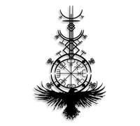 LIYOUYA Gothic Raven Viking Compass Metal Wall Decor - Nordic Style Room Decor Black Wall Art Home Decor for Living Room, Bedroom, Dining Room (Black)
