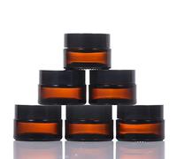 LIYUABU Amber Glass Jars 6 Pack,20ml Cosmetic Container Tinted Jars Refillable Travel Pots,Small Bottles Sample Pots with Black Lids for Cosmetics,Powder,Lotion,Creams(20ml)