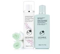Liz Earle Brighter Glow Duo Cleanse & Polish™ Hot Cloth Cleanser Rose & Lavender 100ml, Instant Boost™ Skin Tonic 200ml, 2 Pure Cotton Cloths