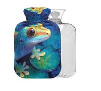 Lizard Blue Pattern Hot Water Bottle with Cover 2L Large Warm Water Bag for Neck Shoulders Headache Pain Relief