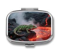 Lizard by Magma Lake 2-Compartment Pill Box, Portable Pill Organizer for Pocket or Purse, Decorative Metal Medicine and Vitamins Organizer