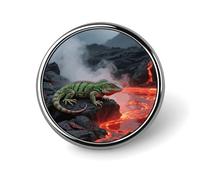 Lizard by Magma Lake Lapel Pin Brooches Round Fashion Brooch Pin Cute Button Badges Alloy Button Pins for Hat Shirt Clothing Bags