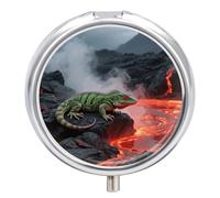 Lizard by Magma Lake Pill Box 3-Compartment Travel Pill Organizer Portable Round Medicine Case with Mirror Design for Vitamins, Jewelry & Essentials Durable Pocket Pillbox for Purse, Camping