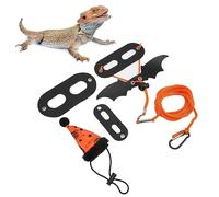 Lizard Clothes Reptile Costume Pet Halloween Outfit with Pumpkin Hat Adjustable Traction Rope Bat Wings for Lizards Hamsters Small Pets