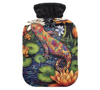 Lizard Flowers Dark Pattern Hot Water Bottle with Cover for Pain Relief Bed Warmer Hot Water for Headaches, 2L