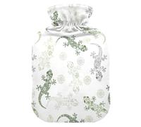 Lizard Flowers White Hot Water Bottle with Cover for Pain Relief Hot Bottle Water Bag for Warming Hands, 1L