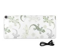 Lizard Flowers White Print Heated Desk Mat Large Heated Desk Blotter with 3 Heating Levels PU Leather Desktop Protector and Blotter for Office Work, 31.5x13in