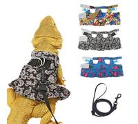 Lizard Harness Dress and Leash, Adjustable Hamster Ferret Harness and Leash Set, No-Pull Walking Vest for Lizard Small Animal Gecko Chameleon (Black, M)