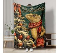 Lizard Holiday Blanket, Green Welcome Reptile Decor Throw Blanket, Lightweight Soft Plush Fleece for Sofa, Camping, Travel, Picnics, All Season 50x60 Inch