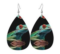Lizard on a branch Pattern leather earrings | Water drop-shaped printed earrings, suitable for daily/party/dating scenes
