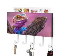 Lizard on The Branch Key Holder Rack Wall Mount Hanging Mail Organizer Adhesive Keys Rack with 5 Hooks No Drill Home Keys Hanger Decorative Key Hooks for Wall Entryway Hallway Living Room Mudroom