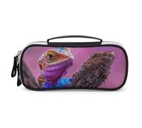 Lizard on The Branch Pencil Case with Handle, Large Capacity PU Leather Pencil Bag Office Organizer, Portable Cosmetic Bag for Travel, Home