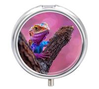 Lizard on The Branch Pill Box Round Portable Small Pill Case Waterproof Travel Pill Box Organizer for Pocket Purse and Daily Convenience