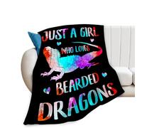 Lizard Reptile Blanket Soft Warm Cozy Just A Girl Who Loves Bearded Dragon Throw Blanket Fuzzy Plush Fleece Lightweight Flannel Blankets Lizard Gift for Adult Women Men Girl Boy 50"x40"