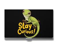 Lizard Stay Curious Business Card Holder Slim Metal Cards Case for Office Meetings