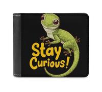 Lizard Stay Curious Men's Leather Wallet Bifold Purse Card Holder Slim Money Clip Single-Sided Print