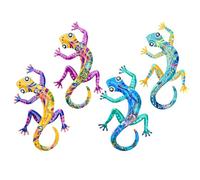 Lizard Wall Decoration Metal, Pack of 4 Gecko Wall Art in Colourful Design, Weatherproof Garden Sculptures for Decoration, for Garden, Housewarming for Friends