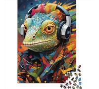 Lizard With Headphones Puzzle for Adults And Teenagers 1000 Pieces Wooden Puzzles for Teenagers Gifts Brain Teaser Game 1000pcs (75x50cm)