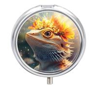 Lizards Bearded Dragon Mini Pill Organizers Cute Round Pills Box Portable 3 Compartment Medicine Case Box for Travel