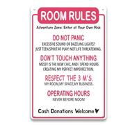 LIZATIC Room Rules Sign for Teen Girls - Preppy Teenage Girl Room Decor, Funny Metal Signs for Teen Girls Room, Girl Cave Door and Wall Decor Art Accessories, Cool Gifts for Teen Girls, 8 x 12 inch