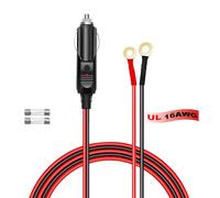 Lizbn 12V/24V DC Car Cigarette Lighter Waterproof 2FT/0.6M 16AWG Cigarette Lighter Plug Extension Cord with 15A Fuse Eyelet Terminals Direct Battery for Power Inverter RV Car Boat
