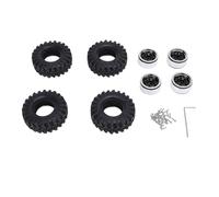 LIZEALUCKY 4PCS 1.0 Oval Wheel Hubs Aluminum Alloy Hub and Rubber Tire Set for 1/24 Scale Climbing Car (Black)